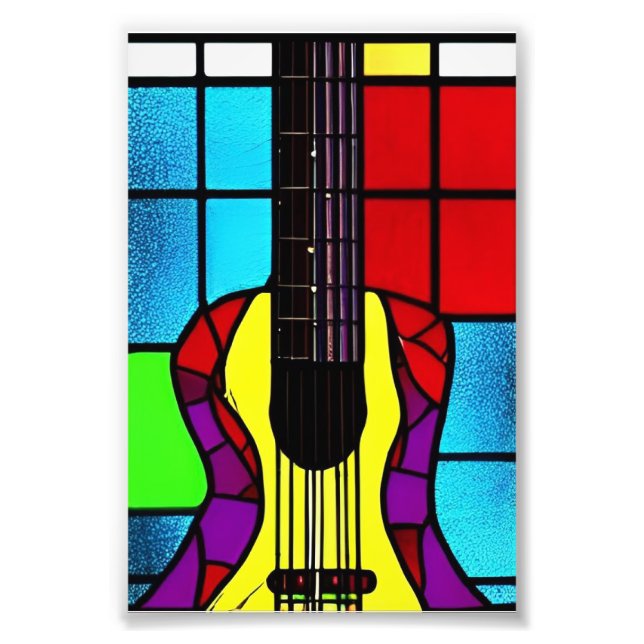 Mosaikgitarre aus Buntglas Fotodruck (Vorne)