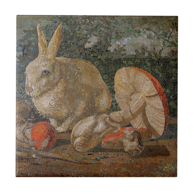 Mosaikkaninchen und Pilznatur Vintag Fliese (Vorderseite)