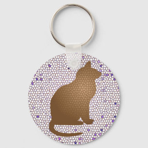 Mosaikkatze mit Lila festem Glas Schlüsselanhänger