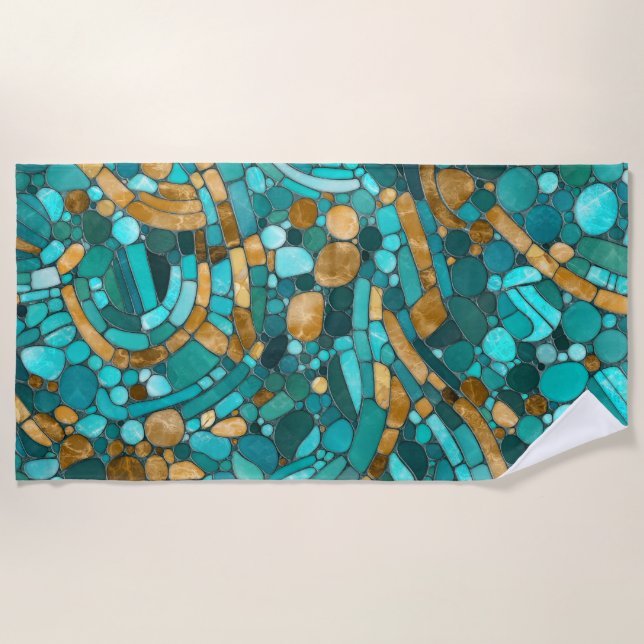 Mosaikkunst aus Kies - Smaragd und Gold Strandtuch (Vorderseite)