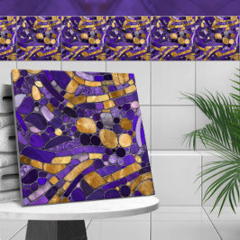 Mosaikkunst aus Kieselsteinen - Amethyst und Gold Fliese