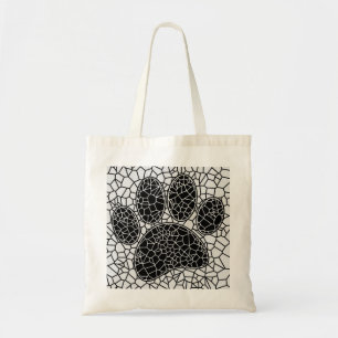 Mosaikkunst Hund Pfotenabdruck in Schwarz-Weiß Hau Tragetasche