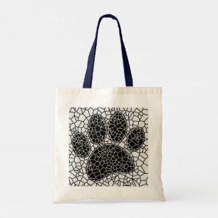 Mosaikkunst Hund Pfotenabdruck Schwarz-Weiß Geomet Tragetasche