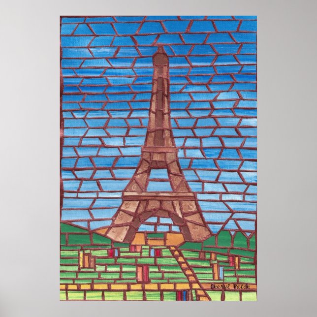 Mosaikmalerei auf Eiffelturmpostern Poster (Vorne)