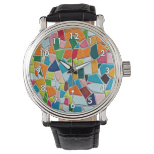 Mosaikmauer mit weißer Grenze Armbanduhr