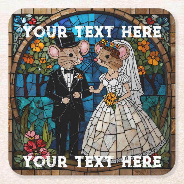 Mosaikmäuse Hochzeitskuppel verklebte Glaswirkung. Rechteckiger Pappuntersetzer (Vorderseite)