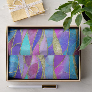 Mosaikmuster aus violettem und blauem Bleiglas Seidenpapier