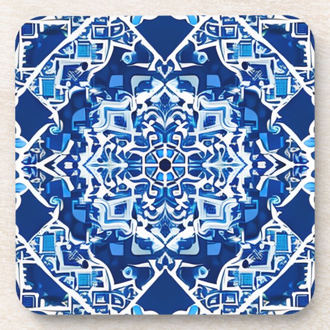 Mosaikmuster in Indigo und Cobalt Blue Getränkeuntersetzer (Vorderseite)