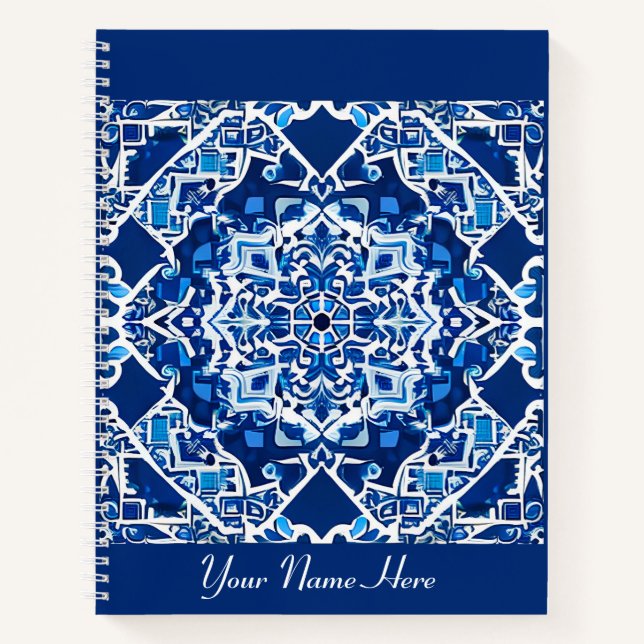 Mosaikmuster in Indigo und Cobalt Blue Journal Notizbuch (Vorderseite)