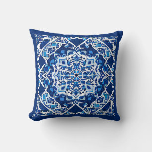 Mosaikmuster in Indigo und Cobalt Blue Kissen