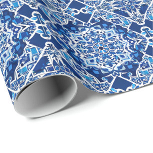 Mosaikmuster in Indigo und Kobaltblau Geschenkpapier