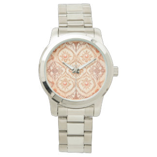 Mosaikpfirsich mit Perlendesign Art, Women Armbanduhr