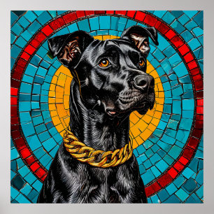 Mosaikportrait eines Schwarzen Hundes Poster
