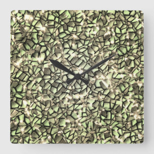Mosaikschichten in rauem grünem Sepia und glitzern Quadratische Wanduhr