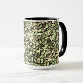 Mosaikschichten in rauem grünem Sepia und glitzern Tasse