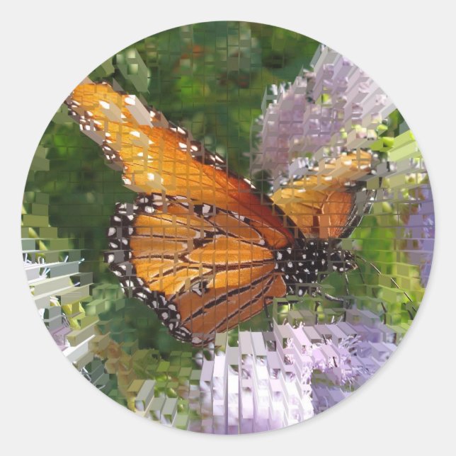 Mosaikschmetterling auf Blume Runder Aufkleber (Vorderseite)