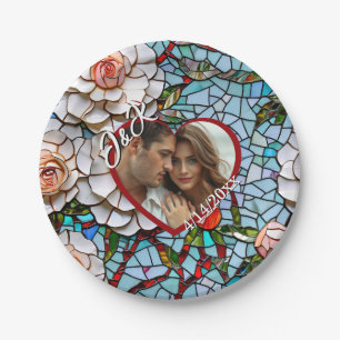 Mosaikverziertes Glas und Personalisierte Hochzeit Pappteller