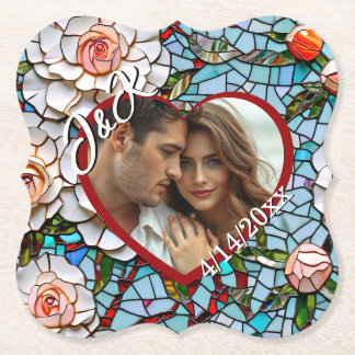 Mosaikverziertes Glas und Personalisierte Hochzeit Untersetzer