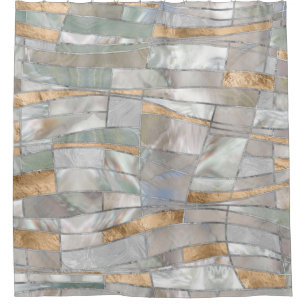 Mosaikwachen Kunst - Perlen und Pastellfarben Gold Duschvorhang