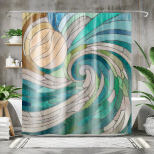 Mosaikwelle und Mond Duschvorhang