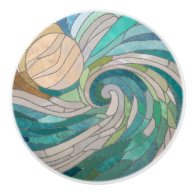 Mosaikwelle und Mond Keramikknauf (Vorderseite)
