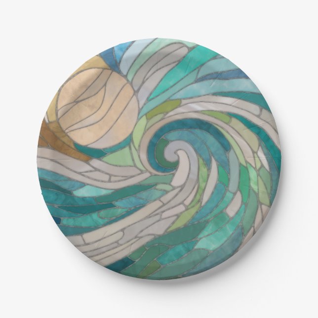 Mosaikwelle und Mond Pappteller (Vorderseite)