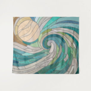 Mosaikwelle und Mond Wandteppich