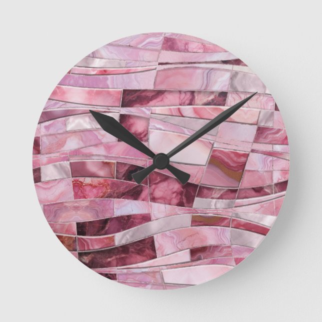 Mosaikwellen - Abstrakter rosafarbener Marmor Runde Wanduhr (Vorderseite)