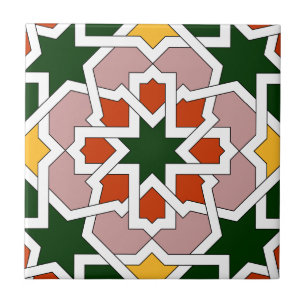 Mosaïque 01 de carreau marocain vert et rouge dans
