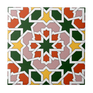 Mosaïque 01 de carreau marocain vert et rouge dans