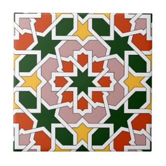 Mosaïque 01 de carreau marocain vert et rouge dans