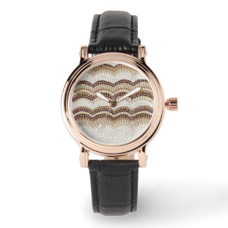 Mosaïque beige Carré Montre en cuir noir