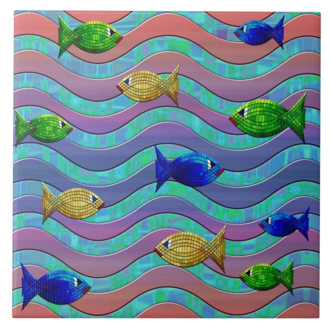 mosaïque de poisson carreaux céramique (Devant)