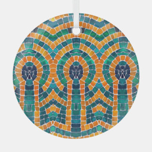 MOSAÏQUE D'ICÔNES DORÉES Ornement en Verre Rond
