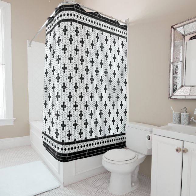 Mosaïque en tuile hexagonale Rideau de douche noir (En situation)