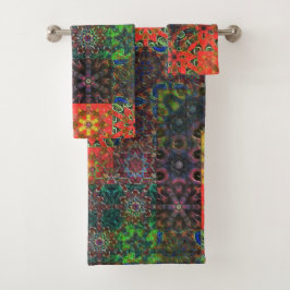 Mosaïque vert vieilli et corail à brun kaléidoscop