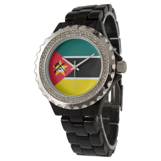 Mosambik-Flagge Armbanduhr (Schrägansicht)