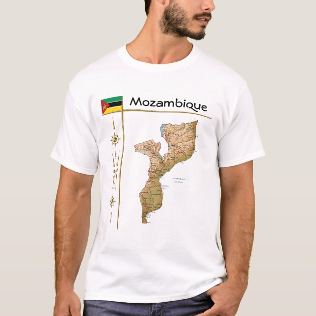 Mosambik Karte + Flagge + Titel T - Shirt (Vorderseite)