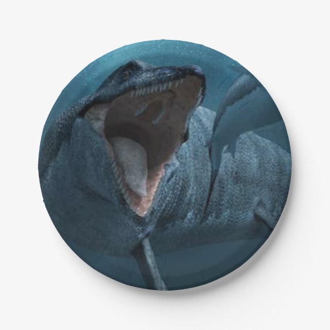 Mosasaurus jagender Hai Pappteller (Vorderseite)
