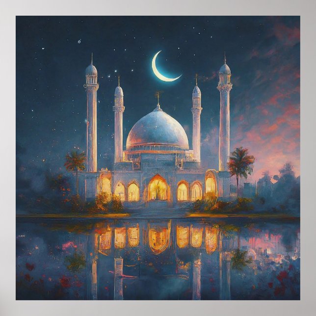 Moschee-Crescent-Sterne-Malerei Poster (Vorne)