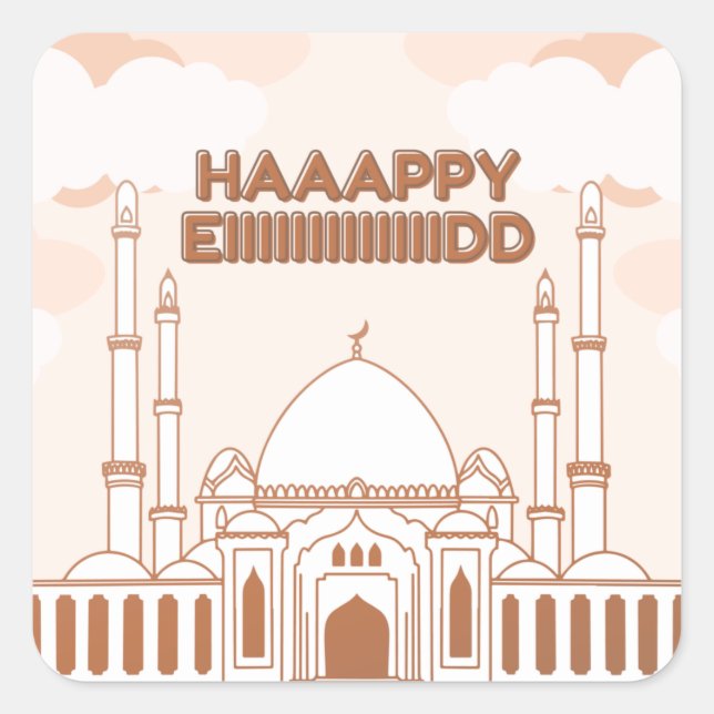Moschee englisch happy eid - Eid Al Fitr- Quadratischer Aufkleber (Vorderseite)