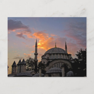 Moschee in Istanbul bei Sonnenuntergang Postkarte