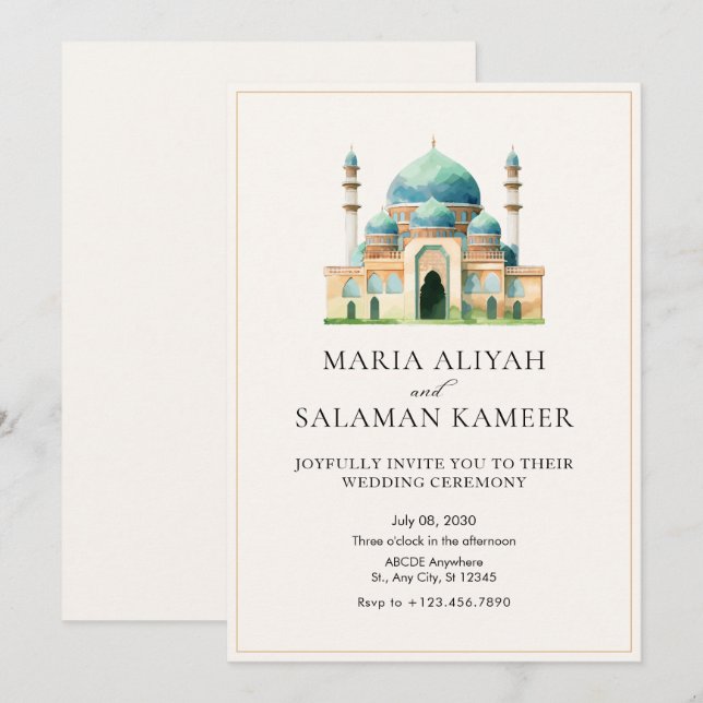 Moschee moderne minimalistische Hochzeitseinladung Einladung (Vorne/Hinten)