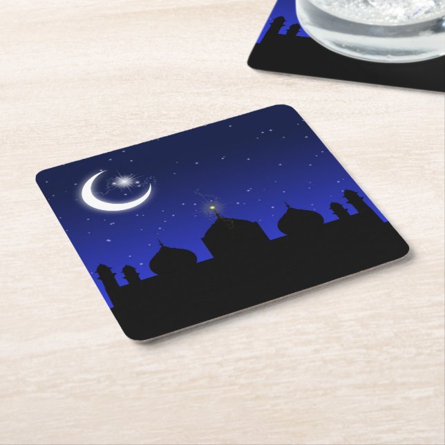 Moschee Silhouette bei Nacht - Paper Untersetzer (angewinkelt)