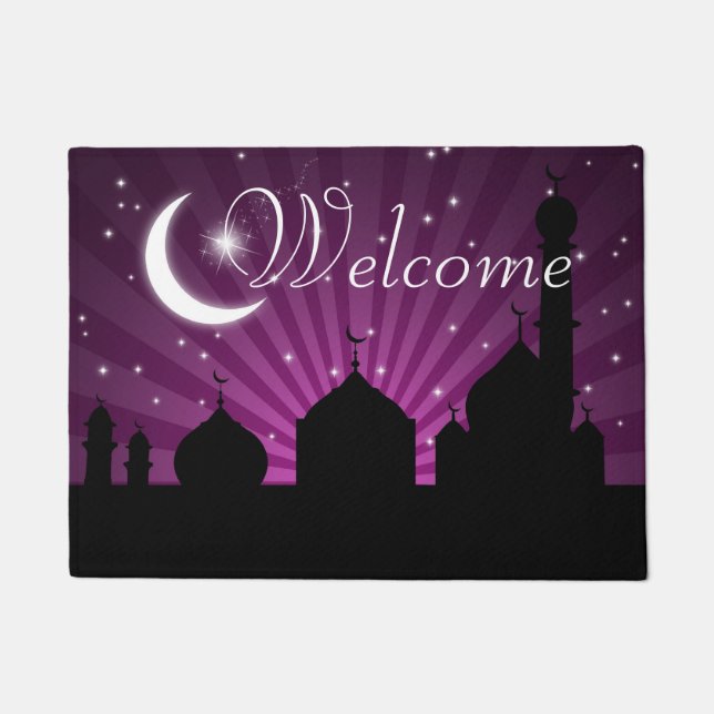 Moschee Silhouette Lila Nacht Begrüßungstür Mat Fußmatte (Vorderseite)