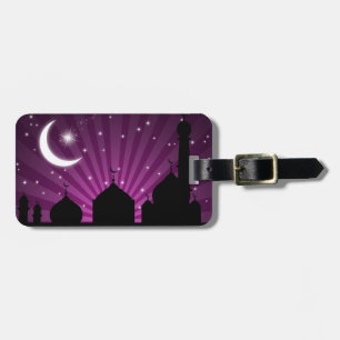 Moschee Silhouette Lila Night - Gepäckmarke Gepäckanhänger