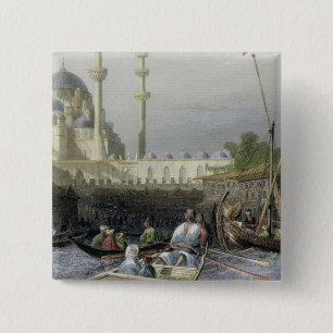 Moschee von Sultanine Valide vom Hafen, graviertes Button