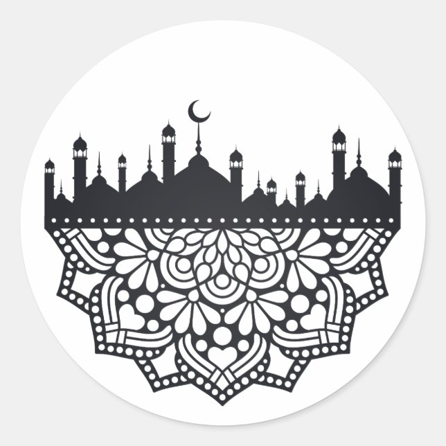 Moscheen Silhouetten mit Aufklebern für Blume Runder Aufkleber (Vorderseite)