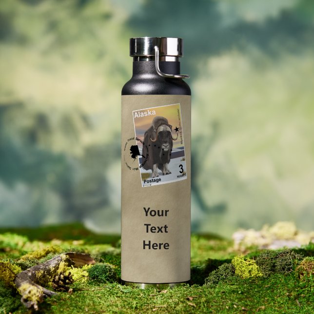 Moschusochsen-Briefmarken-Souvenir Trinkflasche (Außenbereich (gedreht))