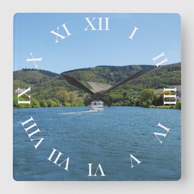 Mosel bei Andel Quadratische Wanduhr (Vorderseite)